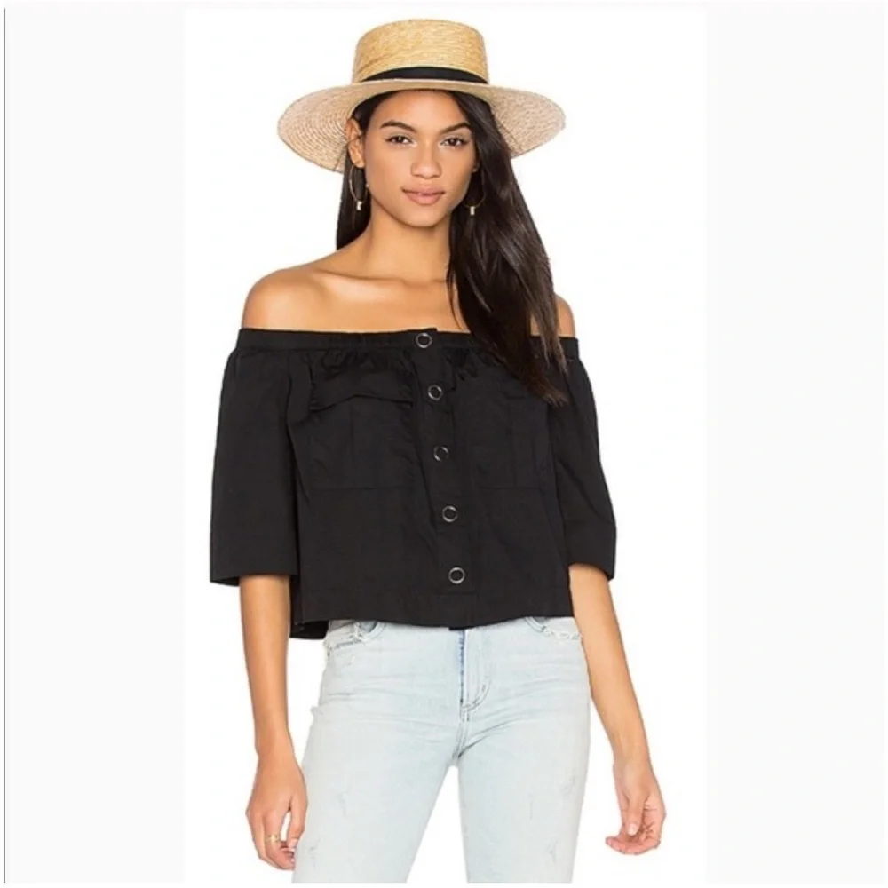 Free People Women's Head Over Heels Off Shoulder Black Top Size XS - Picture 1 of 6